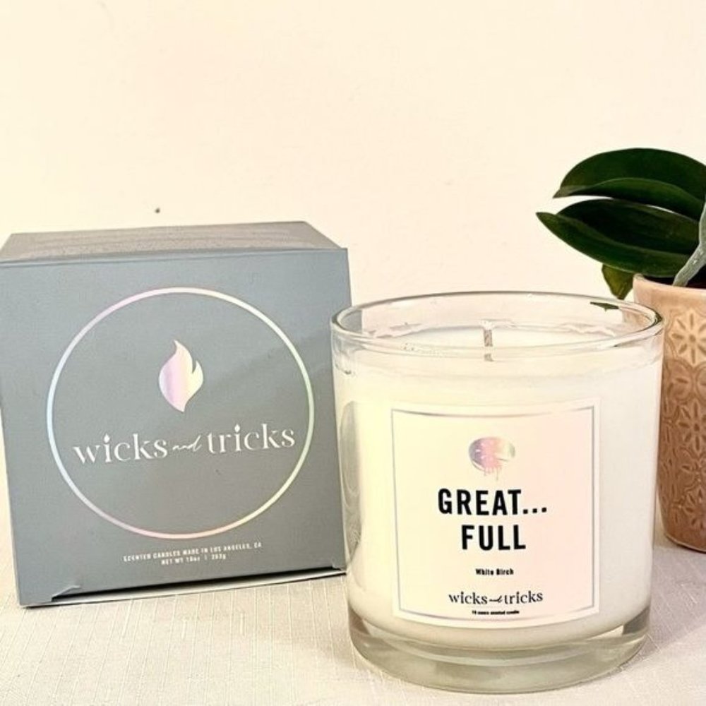 Wicks and Tricks Candle 10 oz Great Full White Birch Scent New in Glass Jar - Picture 2 of 8